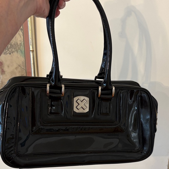 Calvin Klein Handbags - Calvin Klein Black Patent Leather Satchel Hand Bag with Double Top Handles